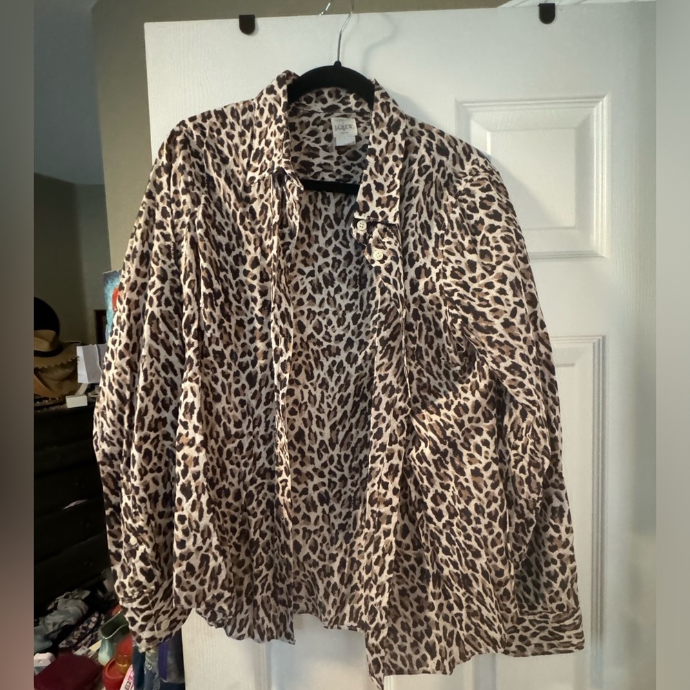 J. Crew large button-up leopard print blouse